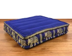 Kapok Bodensitzkissen, Deluxe (Blau/Elefanten Seide)