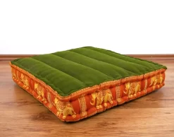 Kapok Bodensitzkissen, Deluxe (Grün/Orange/Elefanten Seide)