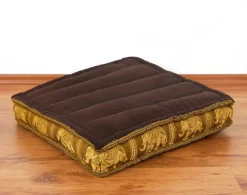 Kapok Bodensitzkissen, Deluxe (Braun/Gold/Elefanten Seide)