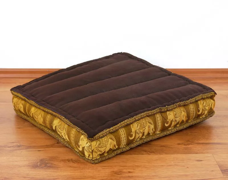 Kapok Bodensitzkissen, Deluxe (Braun/Gold/Elefanten Seide)