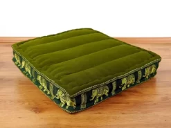 Kapok Bodensitzkissen, Deluxe (Grün/Elefanten Seide)