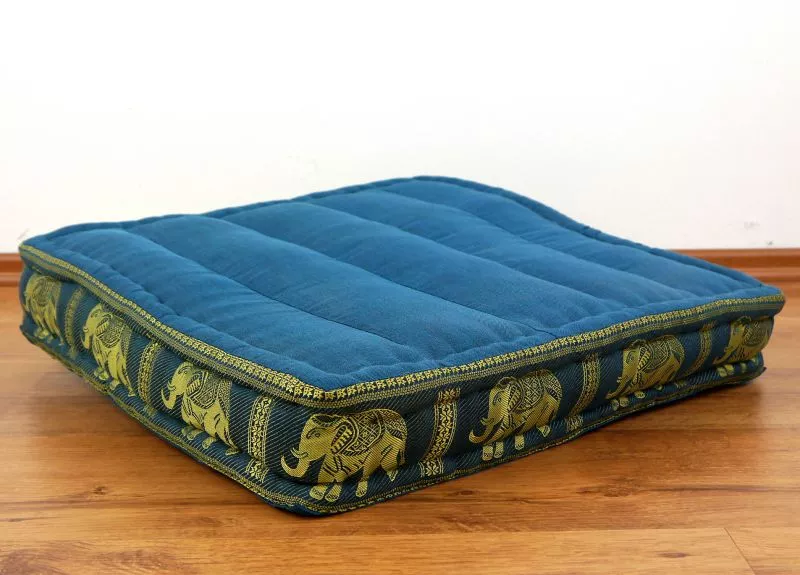 Kapok Bodensitzkissen, Deluxe (Hellblau/Elefanten Seide)