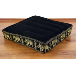 Kapok Bodensitzkissen, Deluxe (Schwarz/Elefanten Seide)