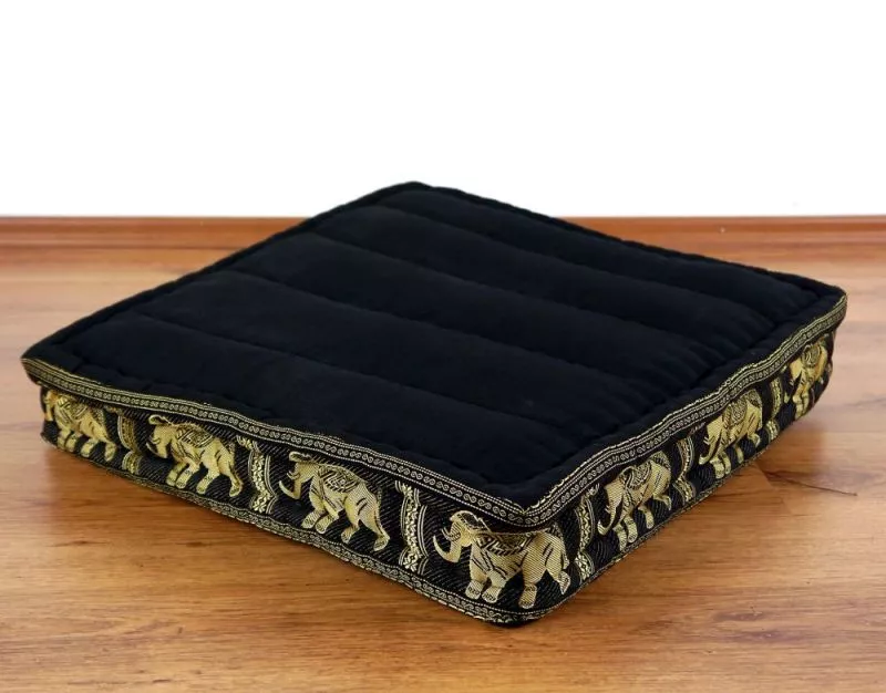 Kapok Bodensitzkissen, Deluxe (Schwarz/Elefanten Seide)