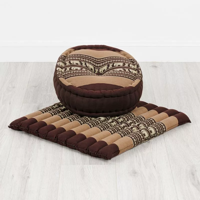 Kapok Meditationskissen Set L (Braun/Elefanten)