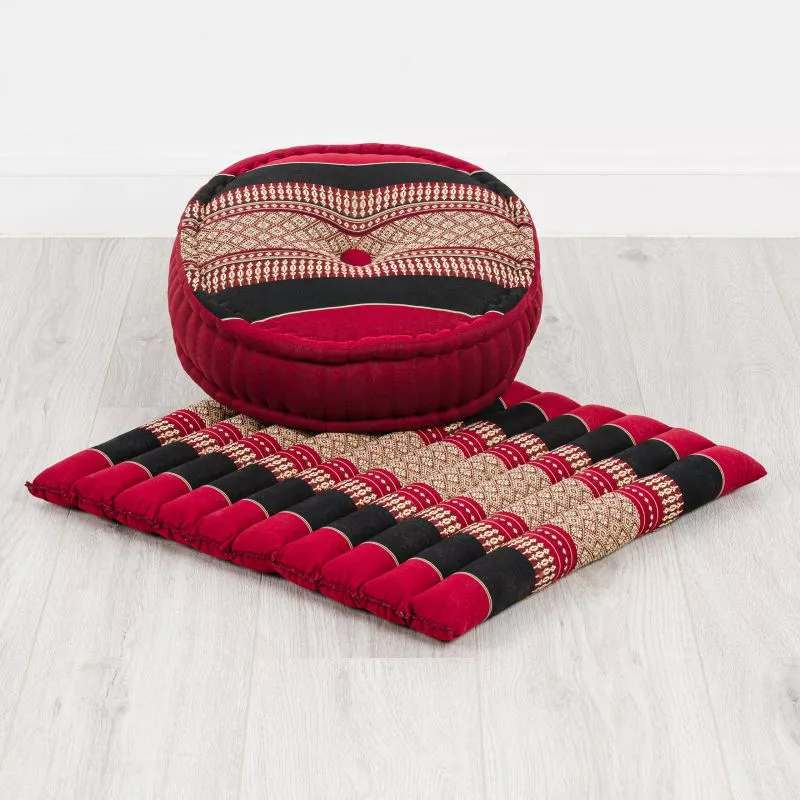 Kapok Meditationskissen Set L (Rot/Schwarz)
