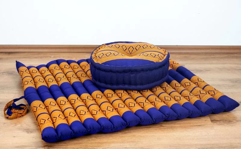 Kapok Meditationskissen Set XL (Blau/Gelb) – Bild 4