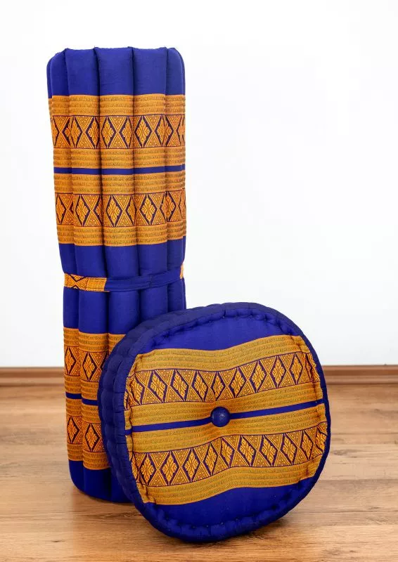 Kapok Meditationskissen Set XL (Blau/Gelb)