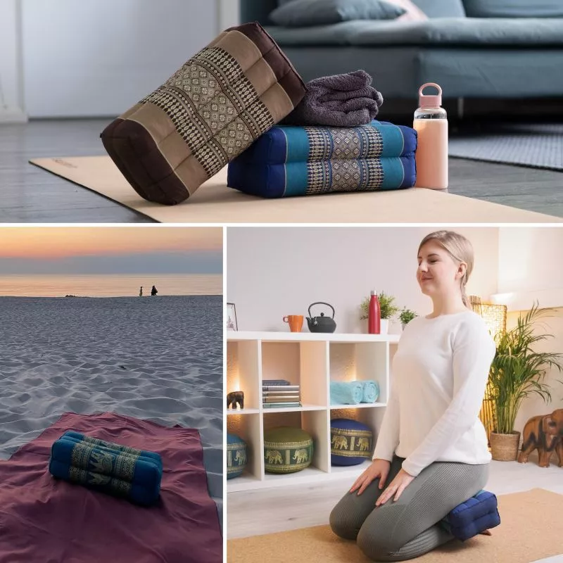 Kapok Stützkissen, Deluxe (Blau/Elefanten Seide) – Bild 3