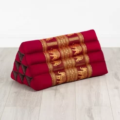 Kapok Dreieckskissen, Deluxe (Rot/Elefanten Seide)