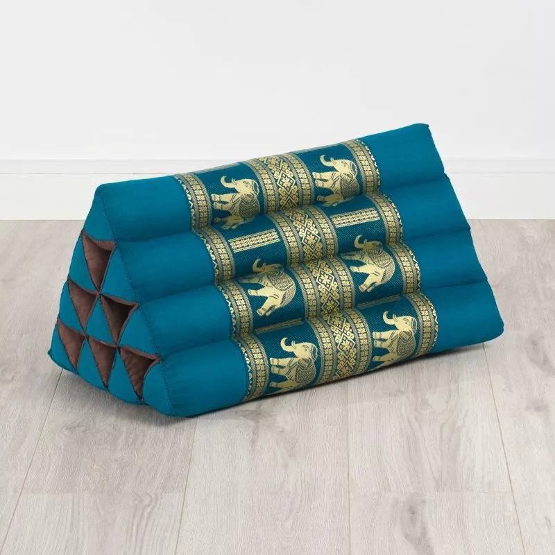 Kapok Dreieckskissen, Deluxe (Hellblau/Elefanten Seide)