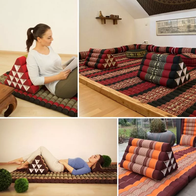 Kapok Dreieckskissen, Deluxe (Grün/Elefanten Seide) – Bild 3