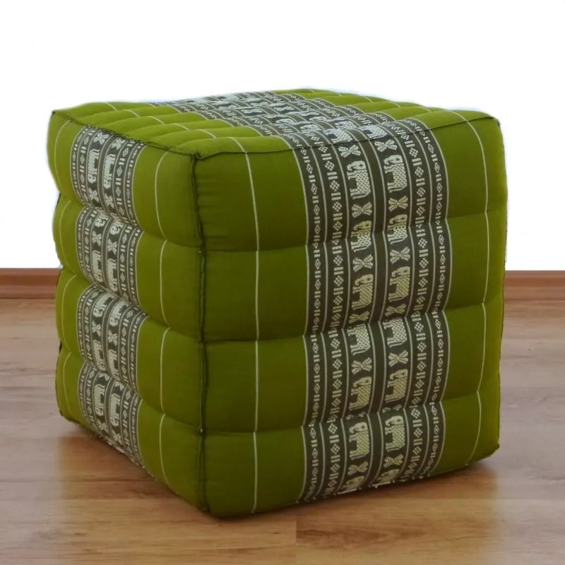 Kapok Würfelkissen (Grün/Elefanten) – Bild 3