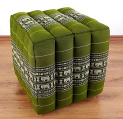 Kapok Würfelkissen (Grün/Elefanten)