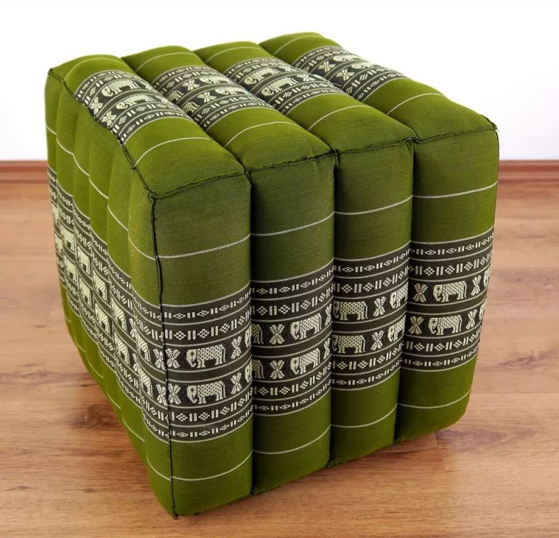 Kapok Würfelkissen (Grün/Elefanten)