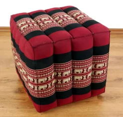 Kapok Würfelkissen (Rot/Elefanten)