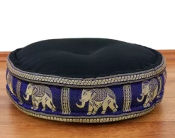 Kapok Zafukissen Groß, Deluxe (Schwarz/Blau/Elefanten Seide)