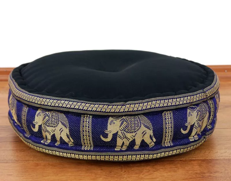 Kapok Zafukissen Groß, Deluxe (Schwarz/Blau/Elefanten Seide)