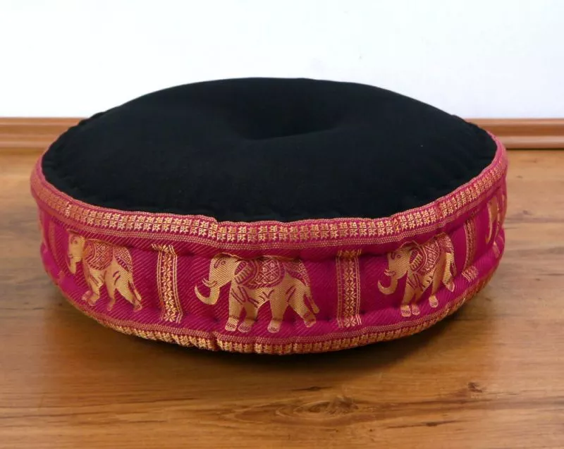 Kapok Zafukissen Groß, Deluxe (Schwarz/Rosa/Elefanten Seide)