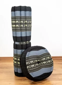 Kapok Meditationskissen Set XL (Blau/Elefanten)