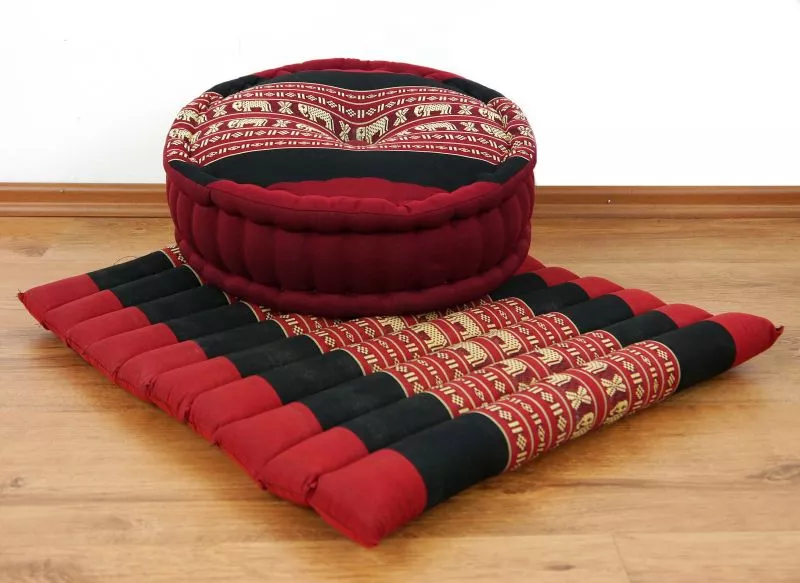 Kapok Meditationskissen Set L (Rot/Elefanten)