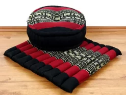 Kapok Meditationskissen Set L (Schwarz/Elefanten)