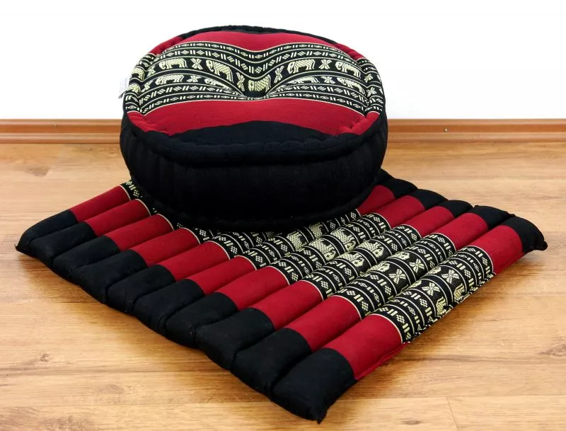 Kapok Meditationskissen Set L (Schwarz/Elefanten)